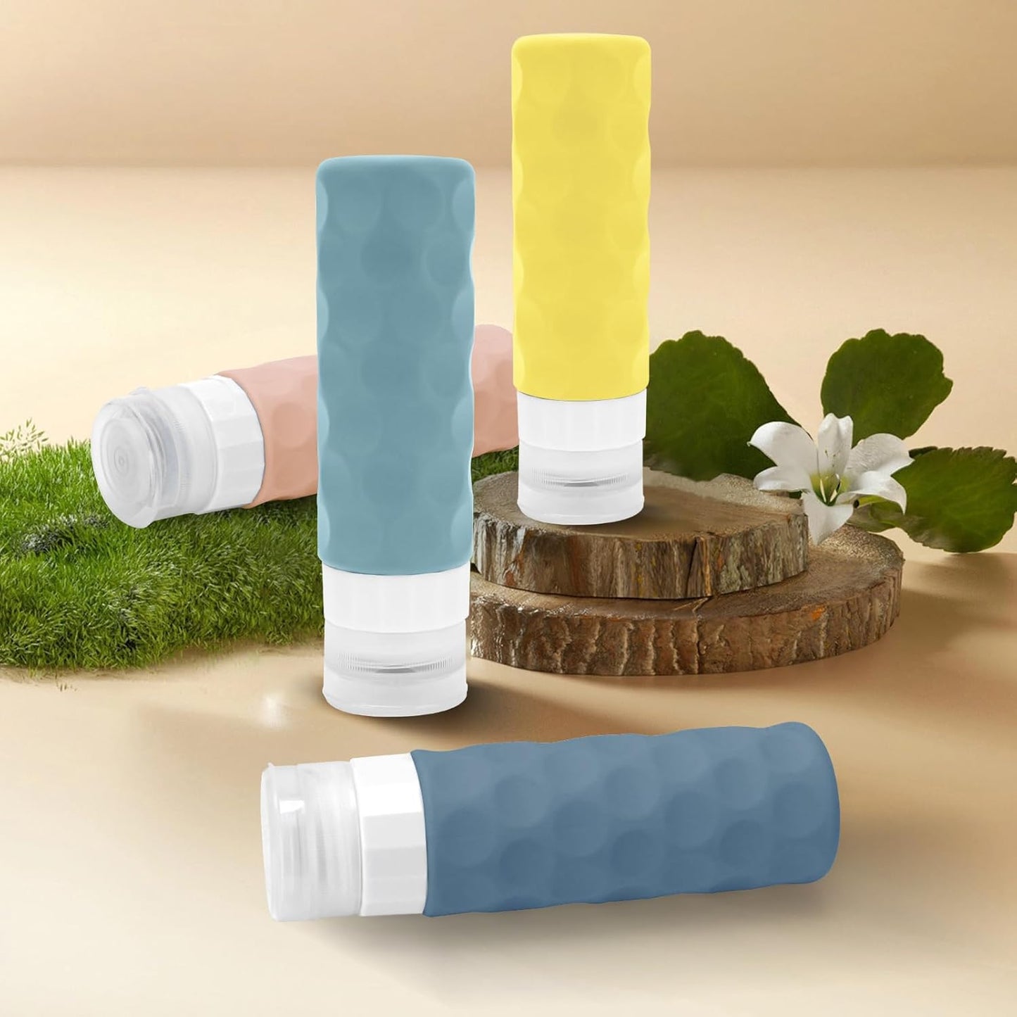 Travel Bottles for Toiletries, 4pcs Tsa Approved 3oz Travel Size Containers, BPA Free Leak Proof Premium Silicone Bottles, Refillable Liquid Squeezable Accessories W/Toiletry Bag(Bright)