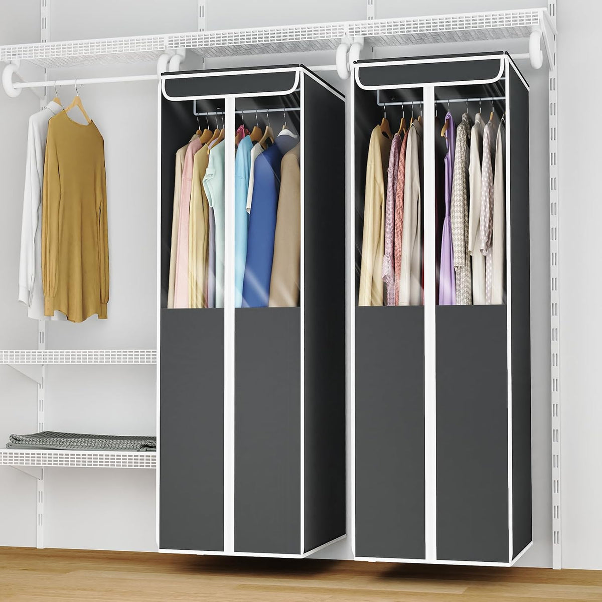 Univivi Garment Bags for Hanging Clothes, 2 Pack Large Clothes Storage Bags Closet Organizer with Clear Window, Premium Hanging Garment Storage Bag for Suits, Coats, Dresses, 54" (Dark Grey)