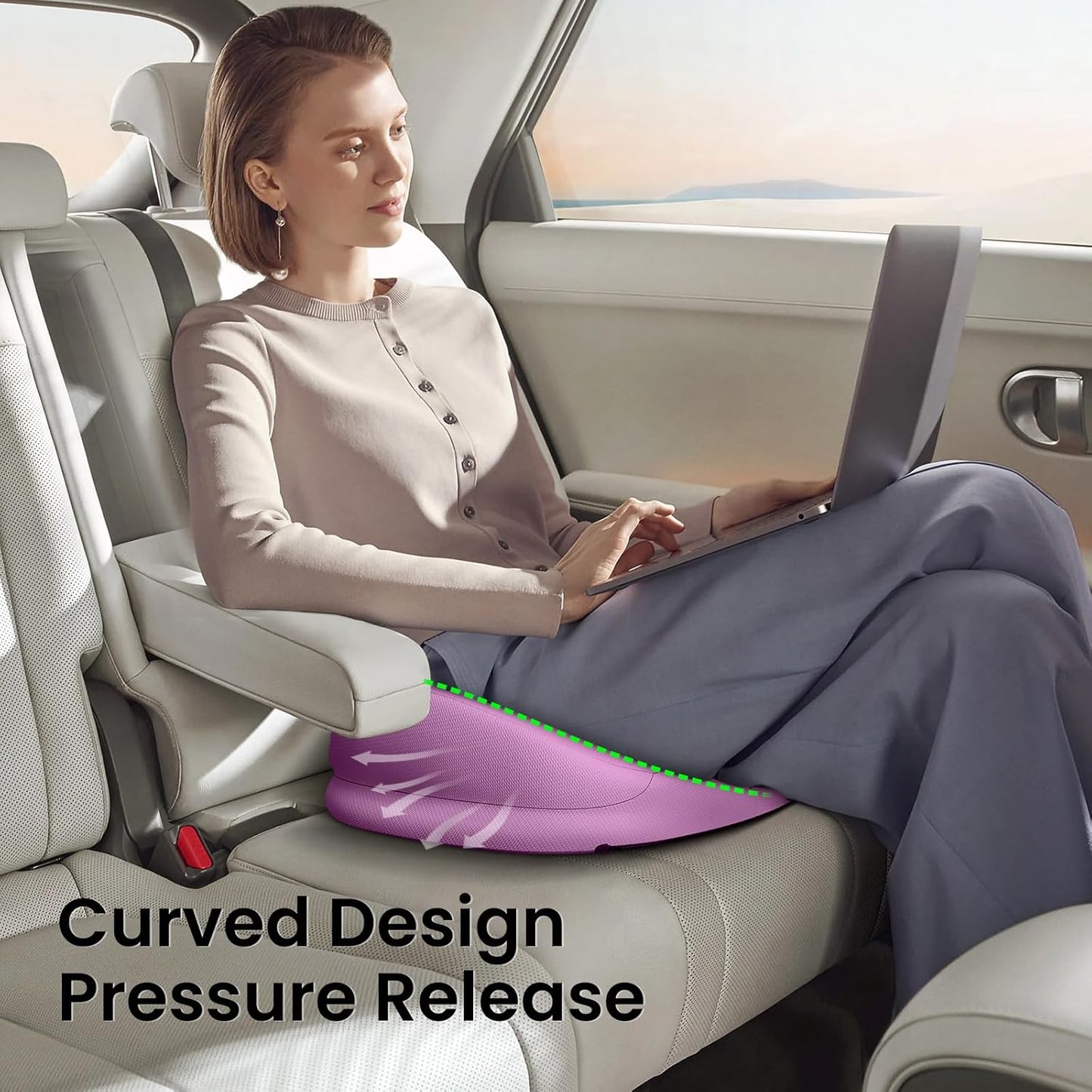 Benazcap Large Seat Cushion for Office Chair Memory Foam Coccyx Pain Relief Cushion Pillow for Back Support Non-Slip Seat Pad for Office Desk, Car Seat, Wheelchair, Sciatica-Pink