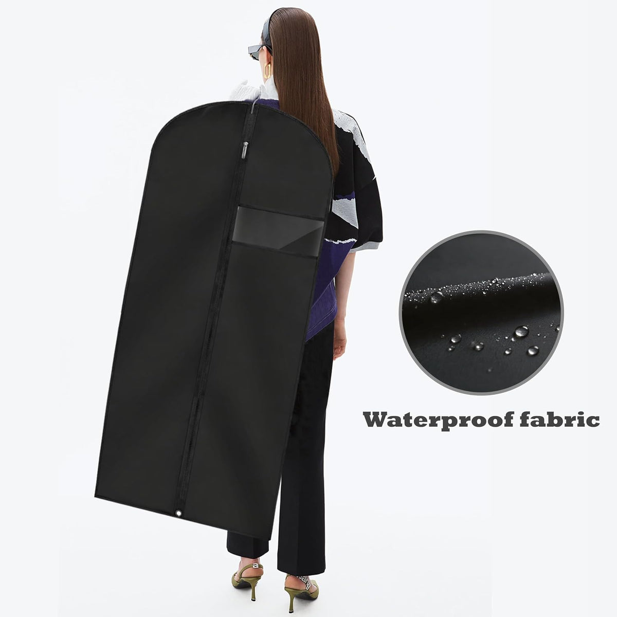 Garment Bags for Hanging Clothes, 45'' Suit Bag Cover for Storage and Travel, Dress Bags for Gowns Long, 2 Pack (Black)