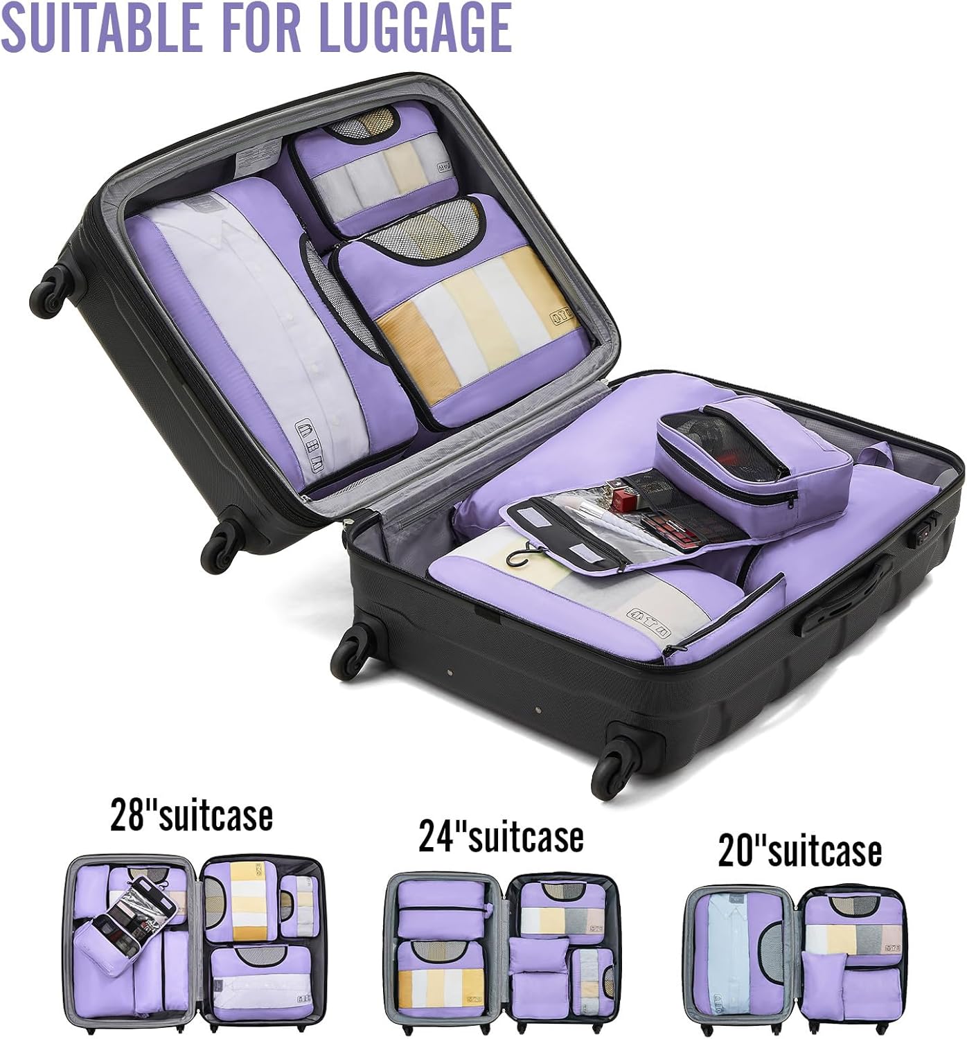Veken 8 Set Packing Cubes for Travel Essentials, Suitcase Organizer Bags in 4 Sizes, Carry-On Luggage Accessories with Large Laundry & Hanging Toiletry Bag, Must-Have for Airplane, Road Trip & Camping
