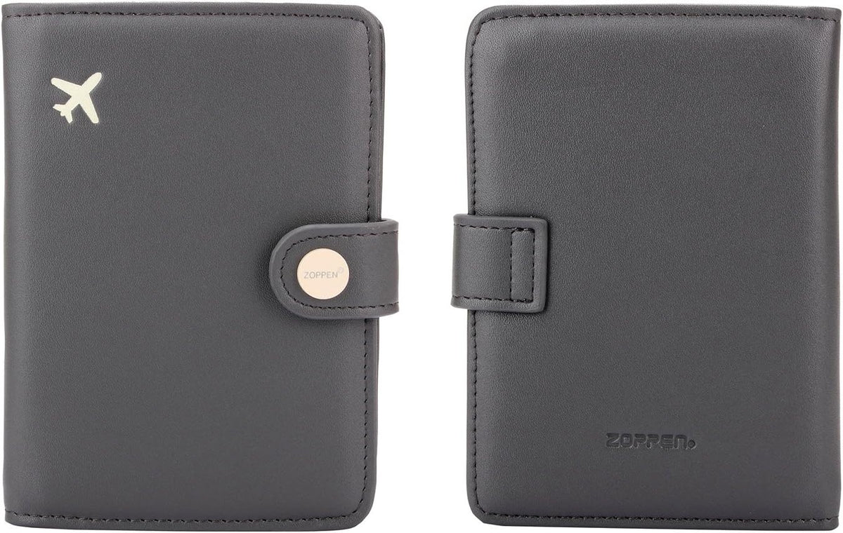 ZOPPEN Passport Holder Women, Passport Cover Travel Wallet Rfid Blocking Passport Wallet Cover Case Travel Essentials Document Organizer, Dark Grey