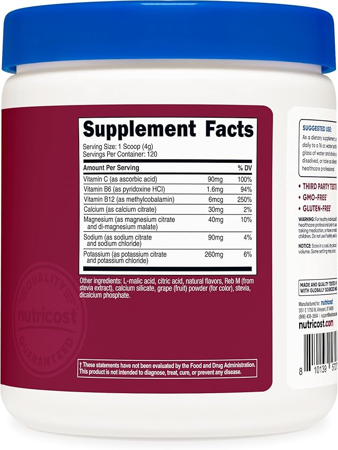 Nutricost Electrolyte Complex Powder (120 Servings, Grape) - Hydration Supplement Drink Mix with Vitamins and Minerals