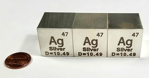 1" 25.4mm Silver Argentum Metal Cube Ag up to 99.9% Pure Periodic Table Element Engraved Density Collection Science Education Display Block Cube + Acrylic Case Box - 1PC