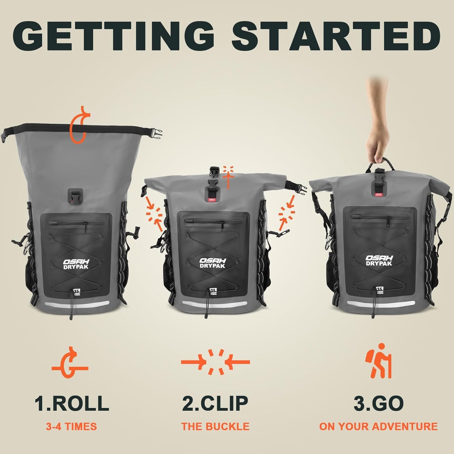 Waterproof Backpack Dry Bag 35L/55L/85L β Heavy Duty Roll-Top Hiking Backpack for Travel, Kayaking, Boating, Camping, Rafting and Fishing