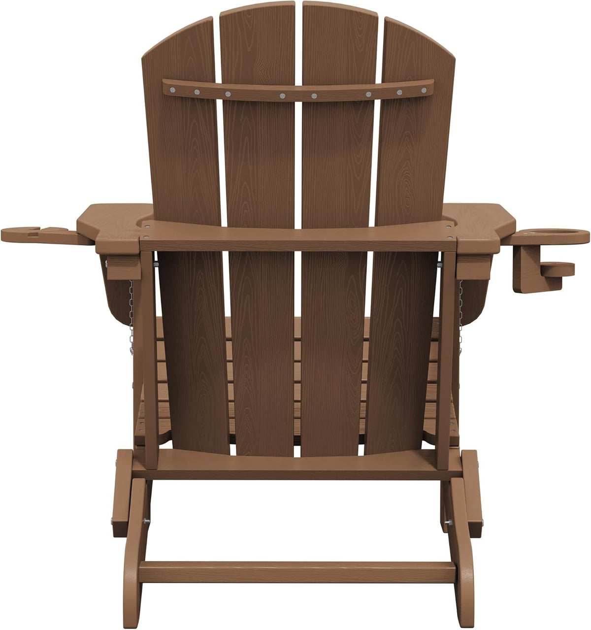 SERWALL Folding Adirondack Chair, Dual Cup Holders & All-Weather HDPE, Wood-Like Patio Chair for Backyard, Camping,Pool & Fire Pit- Brown