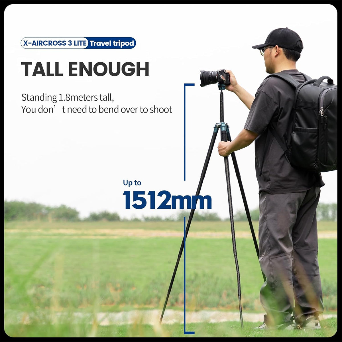 Fotopro Carbon Fiber Tripod 60 Inch 360 Degree Ball Head Quick Release Plate Lightweight Travel Tripod, Max Loads up to 17.6lbs, Blue