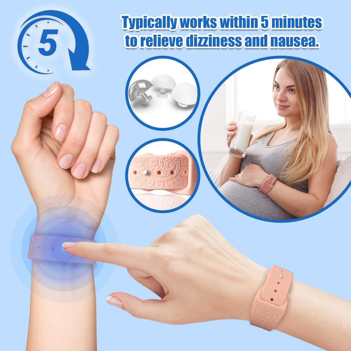 Hion Motion Sickness Bracelets Sea Sickness Wristbands for Motion Sickness/Morning Sickness/Pregnancy Nausea Anti Nausea Wristband Acupressure Nausea Bands Motion Sickness Bands(3Pairs-Black)