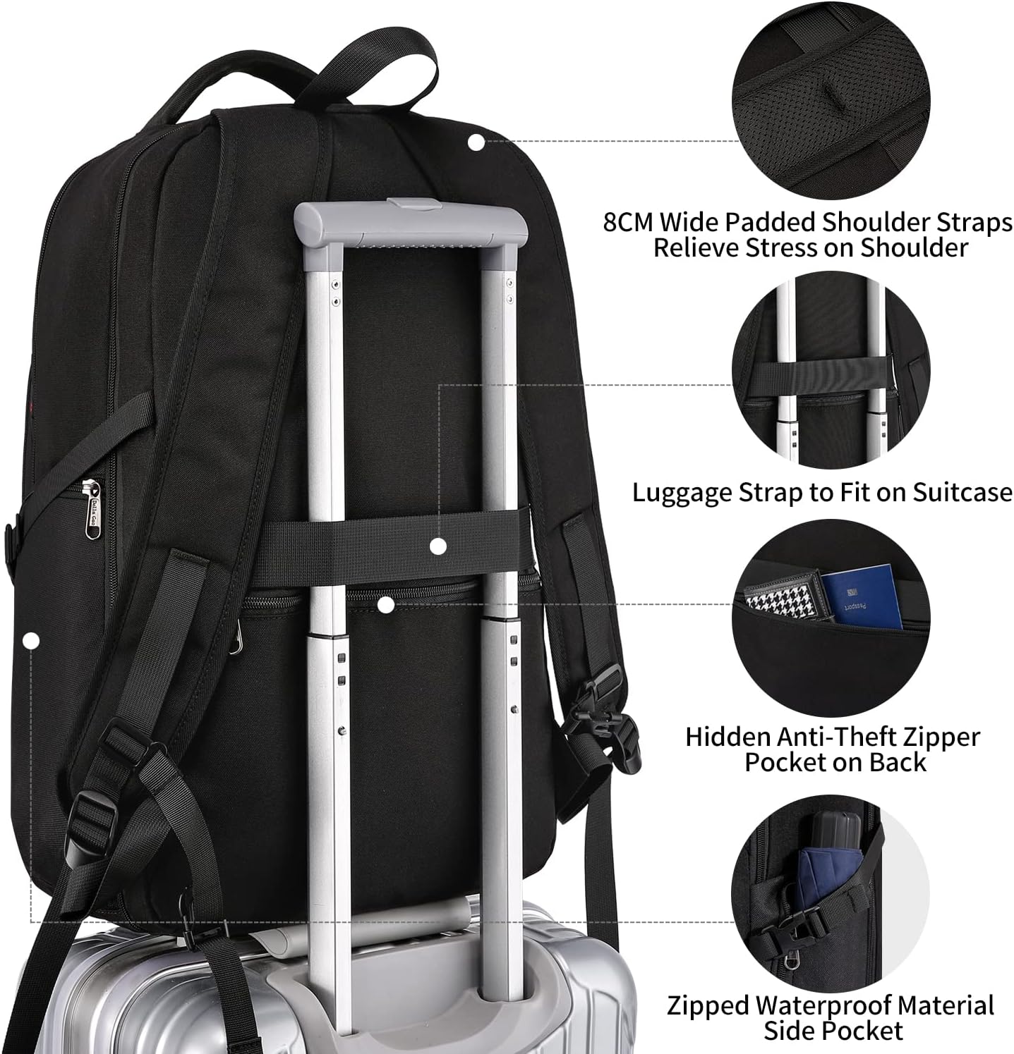 Travel Laptop Backpack, Anti Theft Backpack for Men and Women with USB Charging Port Business Computer Backpack Bag (Black 2811-17 Inch)