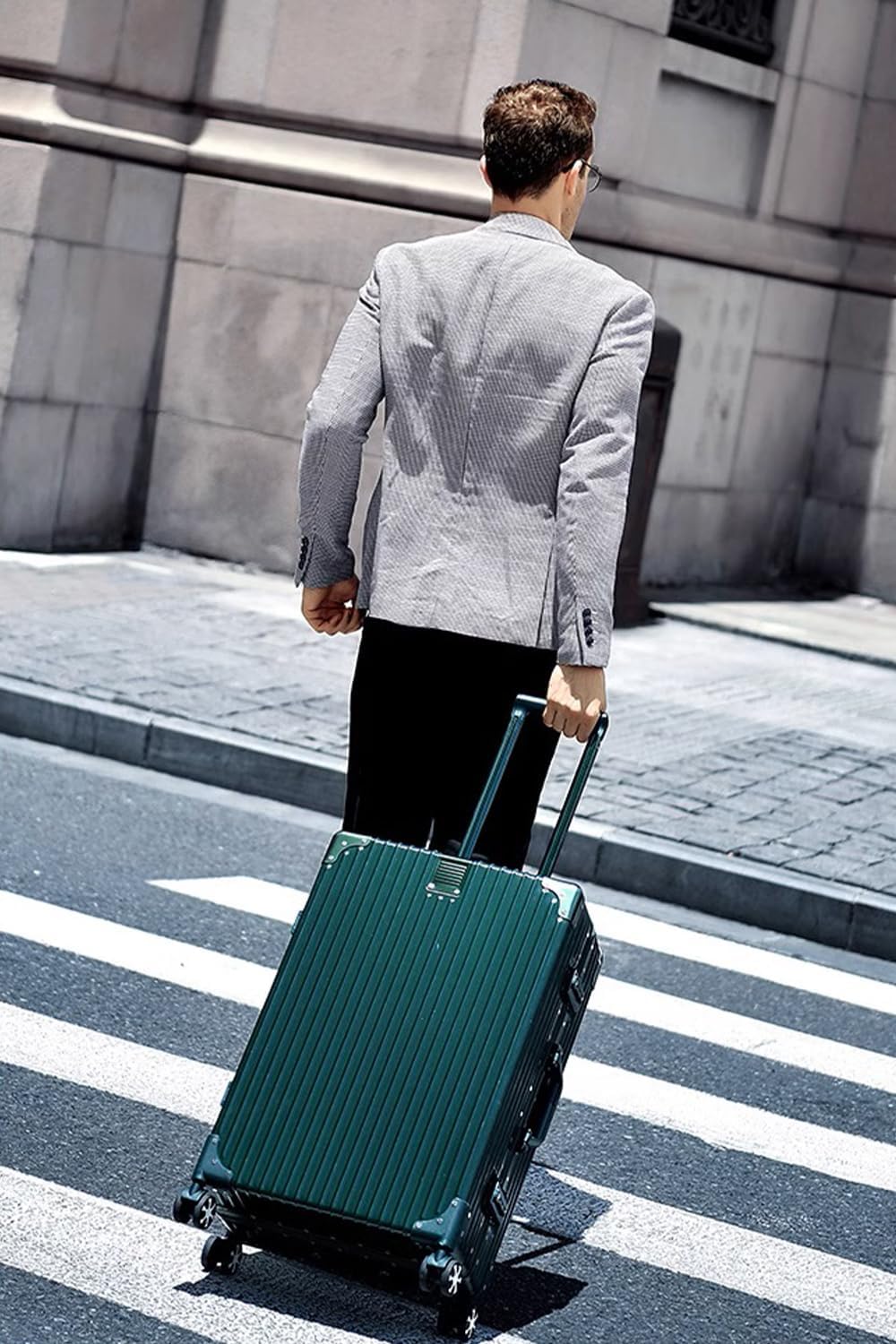 HotWay 24 Inch Checked in Luggage with Aluminum Frame, PC Hard Shell Suitcase with Spinner Wheels and TSA Lock, Large Suitcase for Business Travel, Green