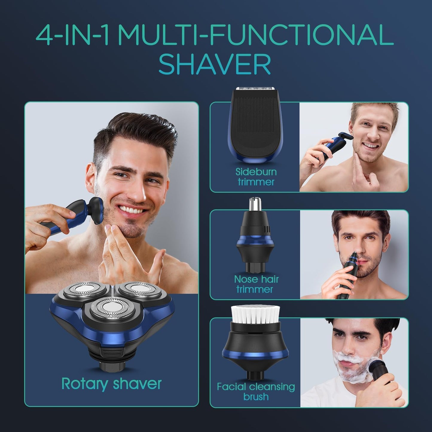 VOYOR Electric Razor for Men Cordless Shavers for Shaving with face sideburn Nose Ear Hair Rechargeable Wet Dry Waterproof TX410 New (New Version-Blue)