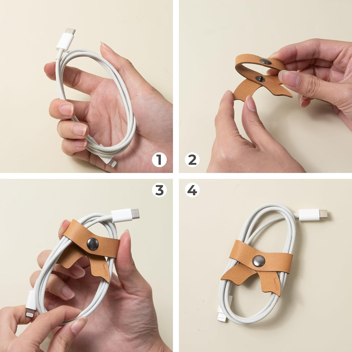 SenseAGE 5 Pack Cord Organizer, Bow Cord Keeper, Cable Organizer USB Holder, Leather Cable Management, Cable Straps, Earphone Winder, Storage Straps for Electronics, Earbuds (Choco Brown, Big)