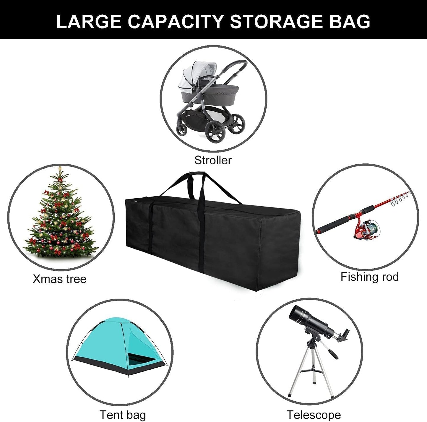 INFANZIA 45inch Sports Duffel Travel Bag, 115L Extra Large Duffel Luggage Bag with Upgrade Zipper, Water Resistant & Foldable Equipment Storage Bag for Camping Tent Tripod Fishing