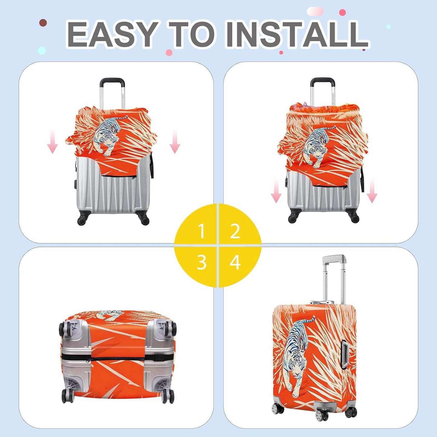 ANNA QUEEN Funny White Tiger Luggage Cover, Suitcase Protector with Bold Jungle Animal Print, Stretchable, Washable Travel Cover for 28-30 Inch Luggage