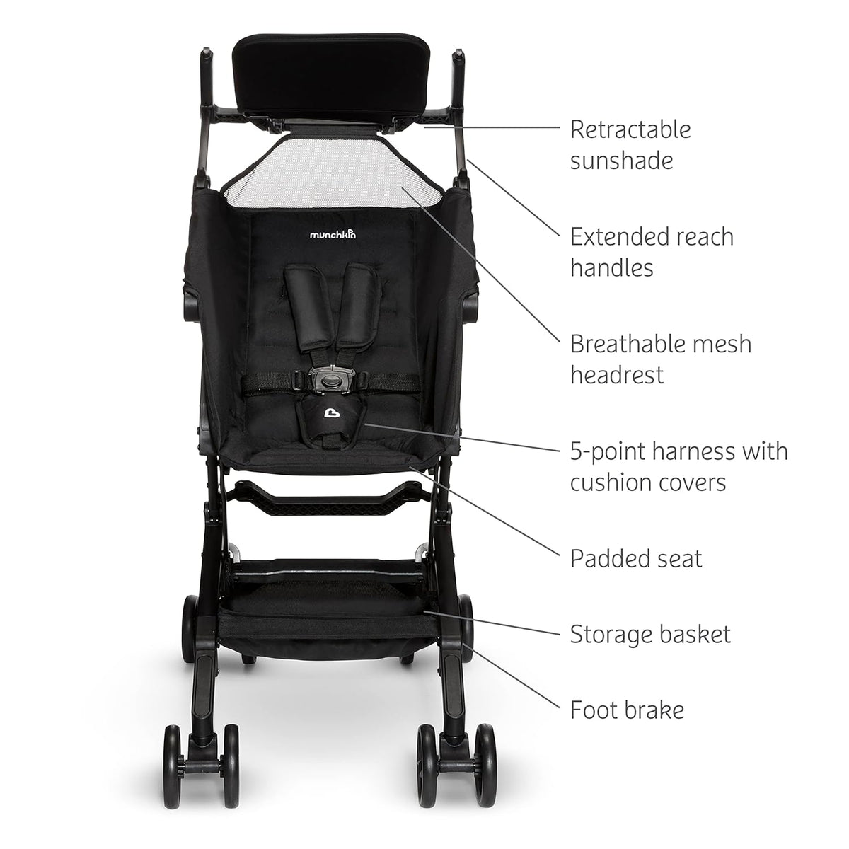 Munchkin Sparrow Travel Baby Stroller, Ultra Compact and Lightweight, for Babies and Toddlers, Black