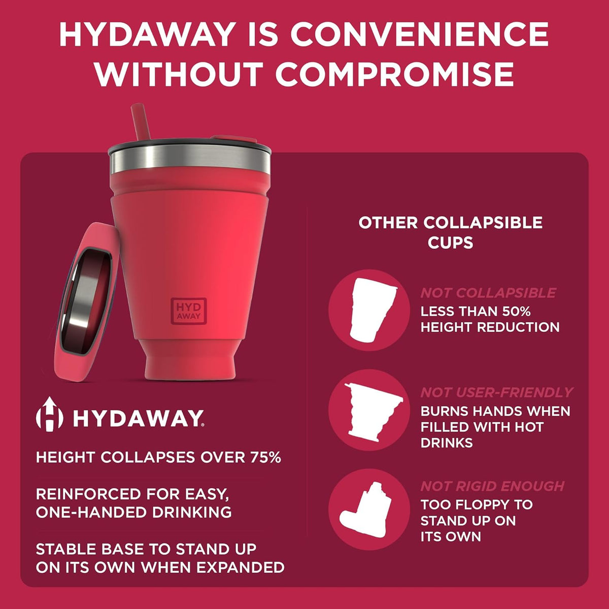 HYDAWAY 16oz Collapsible Tumbler - BPA-Free, Reusable Silicone Cup with Lid & Insulating Sleeve - Perfect for Coffee, Travel, and Everyday Use