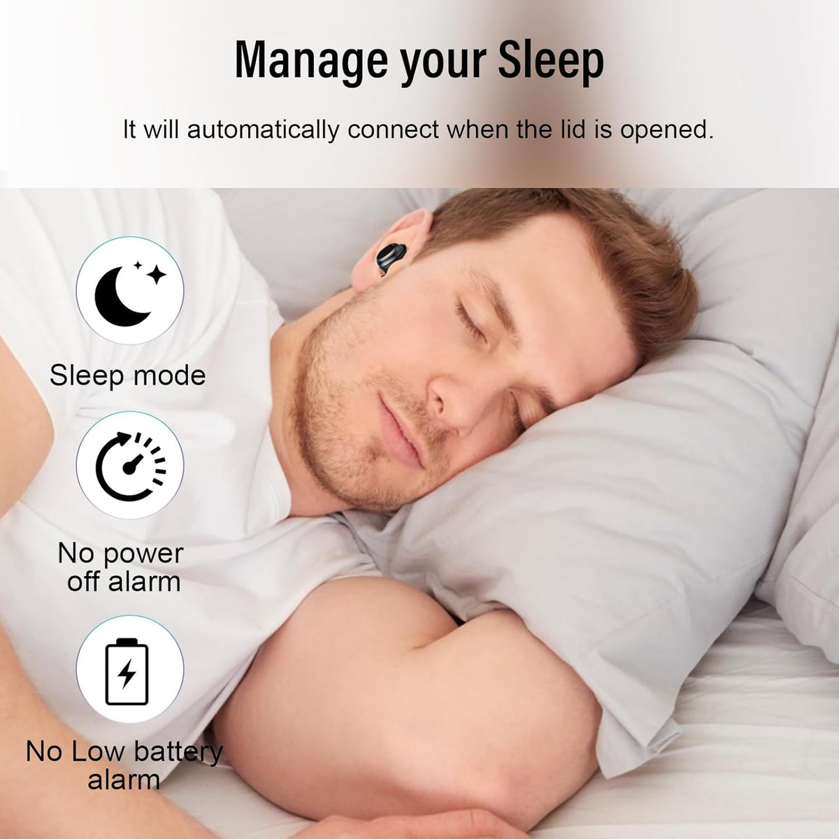 Sleep Earbuds Bluetooth 5.4 in Ear Light-Weight Headphones, Mini Sleep Headphones Small Design for Side Sleepers, 47H Playtime with Charging Case, Clear Calls Earphones, Black