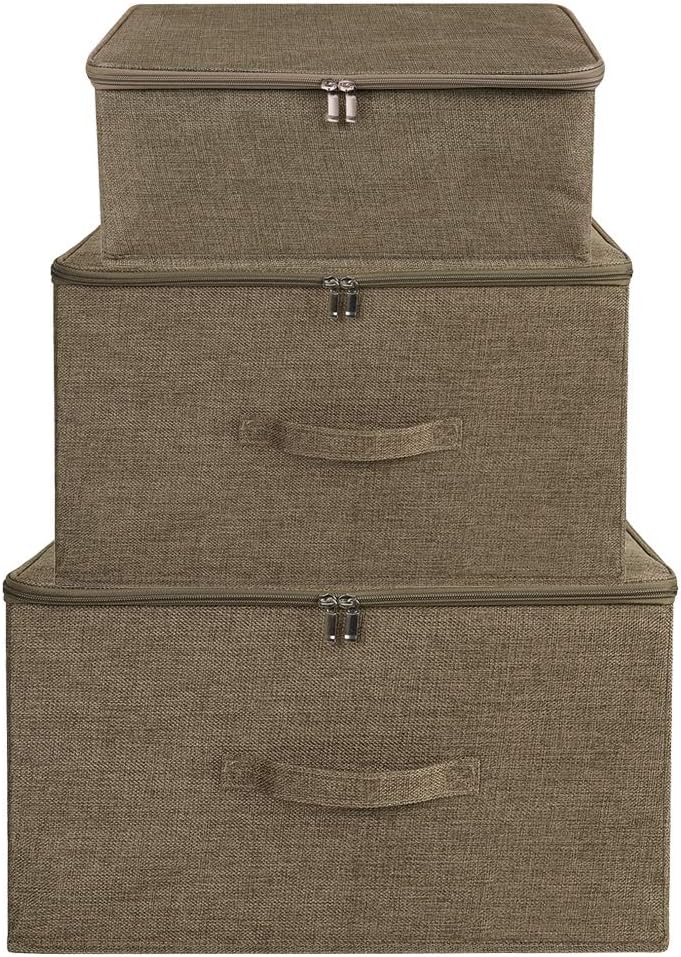 ANMINY Storage Bins with Zipper Lids 51.9 Qt Lidded Fabric Storage Boxes Baskets Cubes with Handles Collapsible Washable Cotton Linen Closet Shelf Clothes Organizer - Extra Large, Coffee