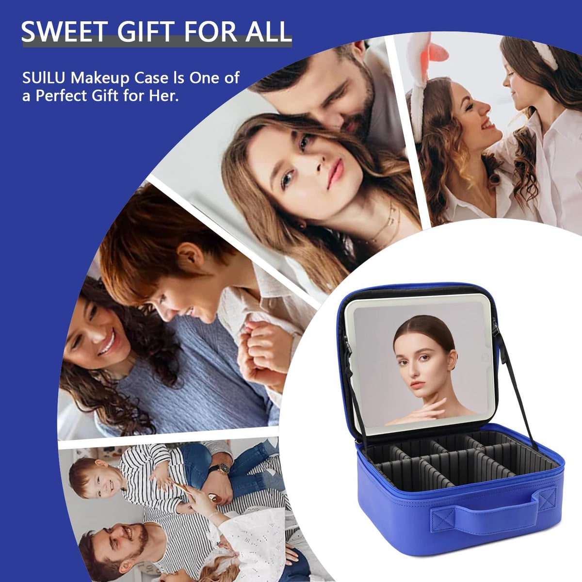 Makeup Bag with Led Mirror,Travel Makeup Organizer with 3 Color Setting, Portable Storage and Adjustable Dividers Travel Makeup Bag(dark blue)
