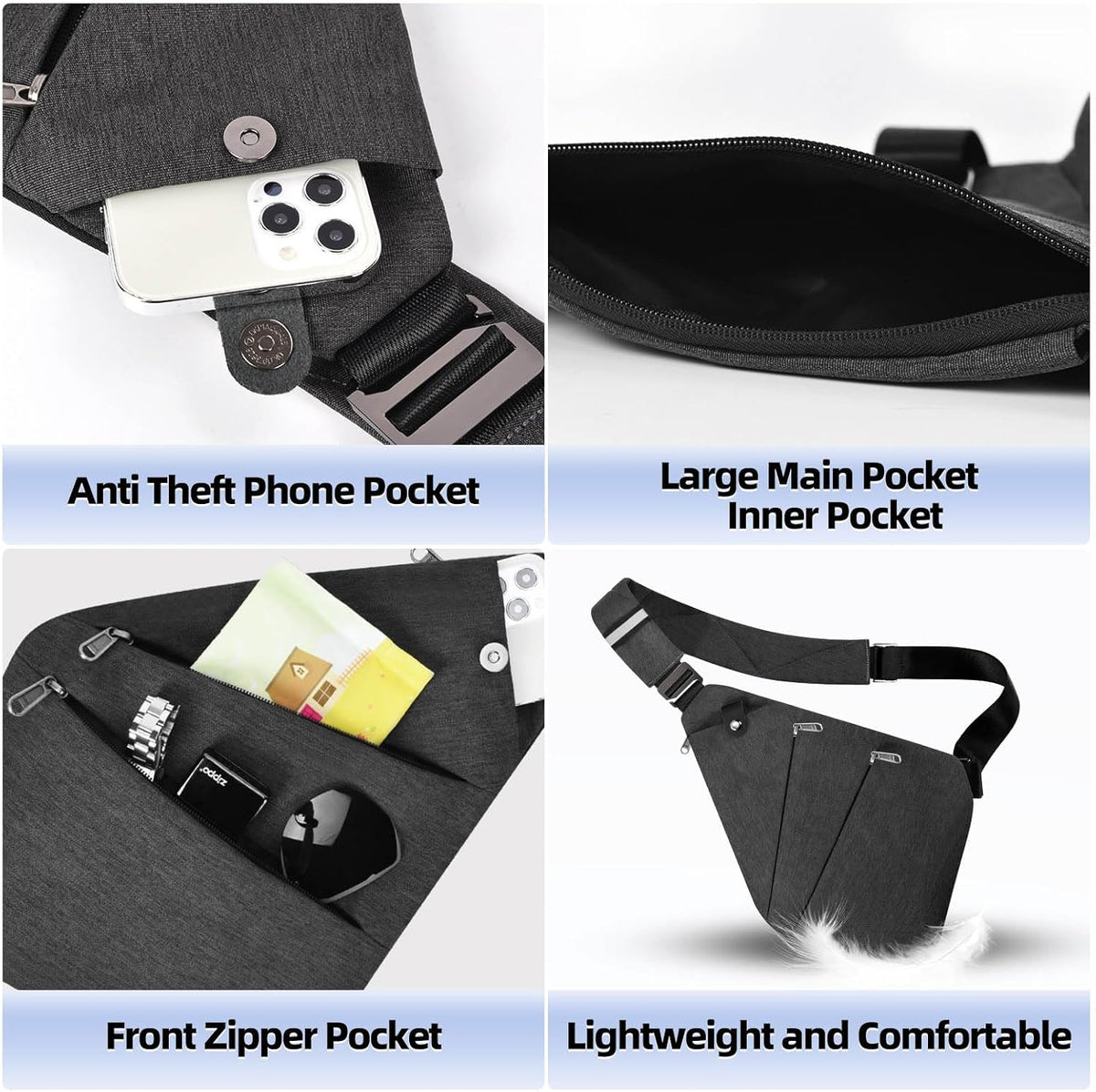 Anti Theft Crossbody Bag,Anti Theft Travel Bag for Women Men,Sling Crossbody Bag for Travel, Sport, Work