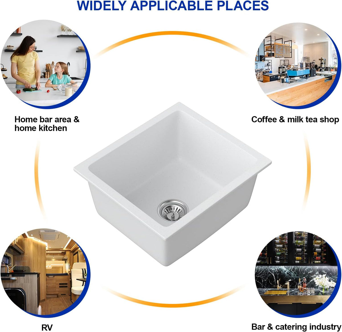 Dcolara 15 Inch White Undermount Wet Bar Sink Single Bowl Kitchen Sink Modern prep sink Granite Composite,DC-GUW001