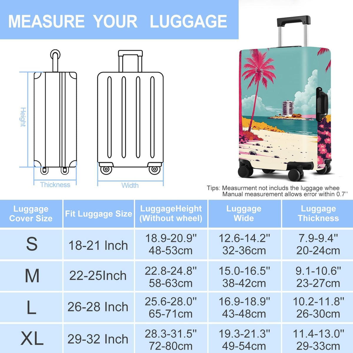 Luggage Cover Washable Suitcase Protector Anti-Scratch,Stretchable Fit for 20-34Inch Luggage Durable Travel Bag Cover with Zipper Closure (Beach, M(fits 24-26Inch suitcase))