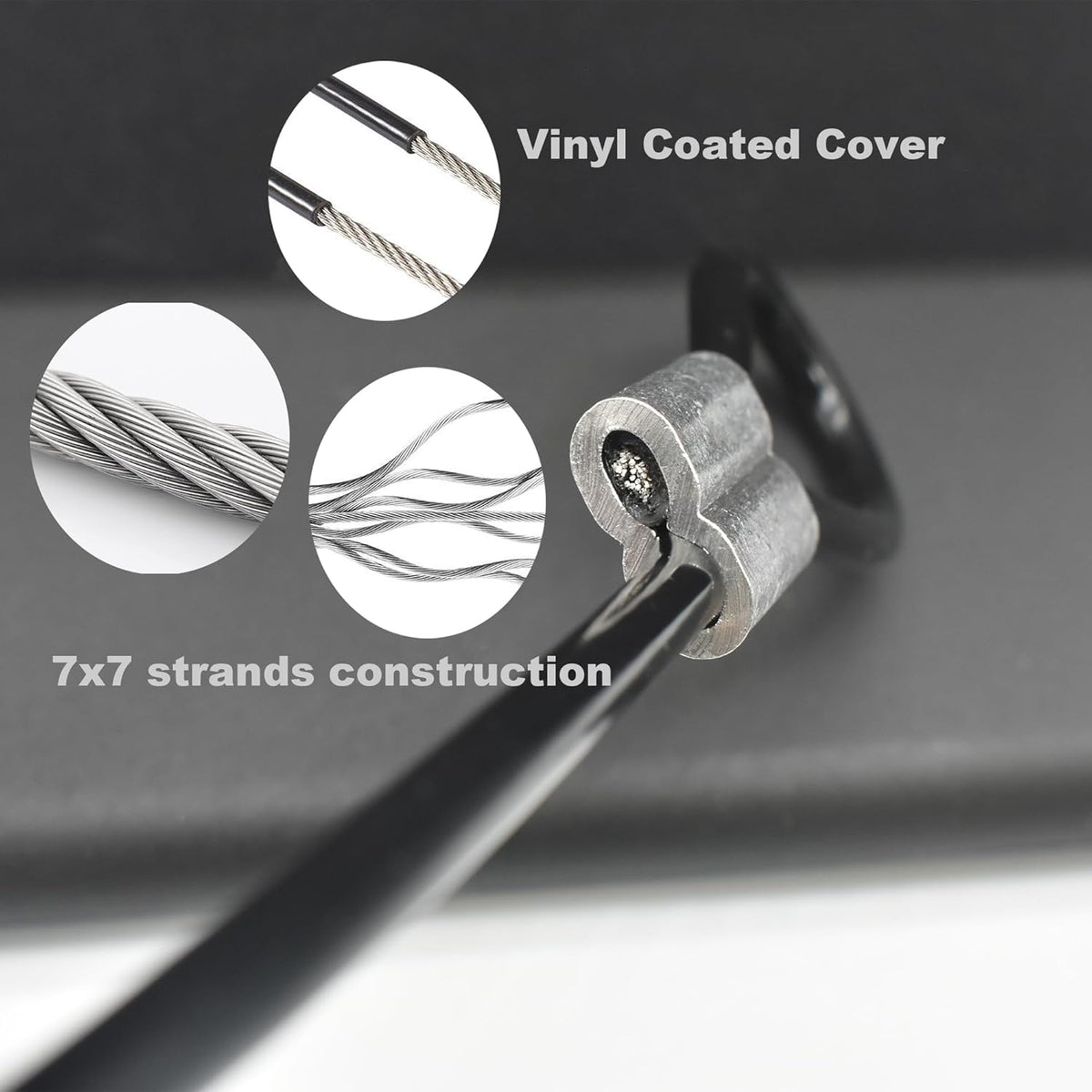 5 Pcs 5mm Wire 48 inch Vinyl Coated Stainless Steel Cable with Loops Short Wire Rope Lanyard Lock Security Chain Link for Outdoor Gates, Black(5mm x 48inch)