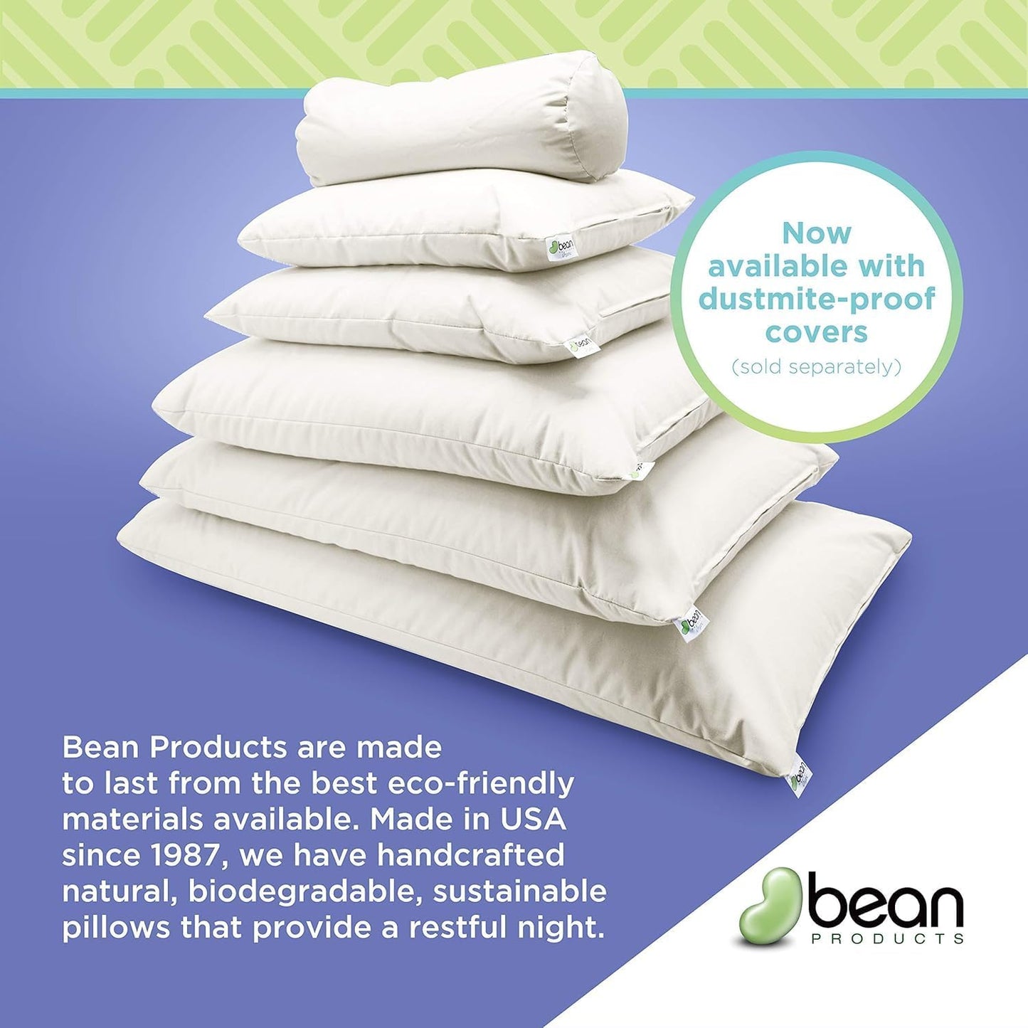 Bean Products Travel Bed Pillow for Sleeping β Organic Millet Fill with Organic Cotton Fabric, Soft Toddler Head Pillow β Eco-Friendly, Breathable, and Durable Sleep Aid, Made in The USA, 13" x 18"