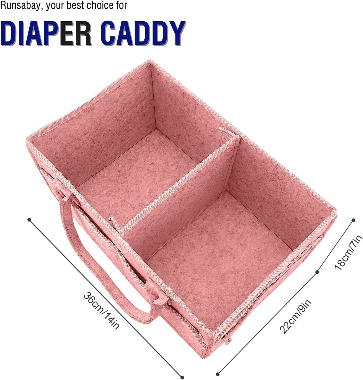 Runsabay. Diaper Caddy Organizer for Newborn Baby Essentials, Large Nursery Storage Bin, Car Organizer for Baby Diapers and Wipes, Baby Basket with Handles - Pink