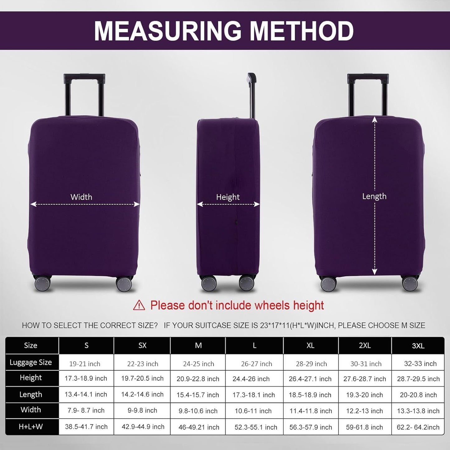 Travel Luggage Cover Suitcase Protector Scratch-Resistant Fit 19-31 Inch Suitcase, Not Included Suitcase (Purple, SX(22-23 inch))