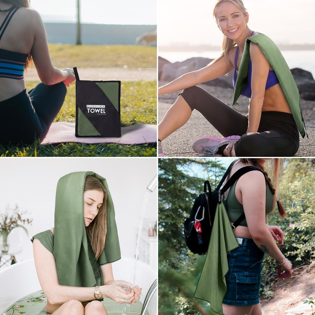 Microfiber Travel Towel, Soft Lightweight Quick Dry Towel, Super Absorbent Compact Travel & Sports & Beach Towels for Camping, Backpack, Gym, Swimming, Yoga, Hiking (XS:12"×24" -ArmyGreen)