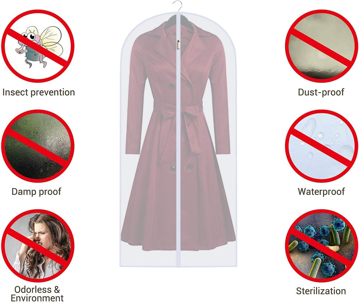 Garment Bags for Hanging Clothes Breathable Suit Bag (Set of 12) Covers with Zip PEVA Clothes Cover Bags Coat Waterproof Dress Cover Bags for Wardrobe Storage and Travel for Suits, Gowns-24'' x 40''