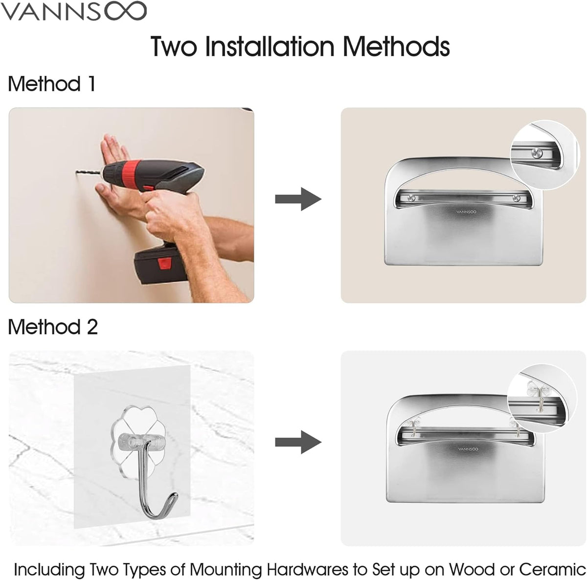 Toilet Seat Cover Dispenser - Stainless Steel Wall Mount Toilet Seat Cover Holder for Commercial Bathroom, 250 Single or Half Fold Seat Covers Capacity (Brushed)