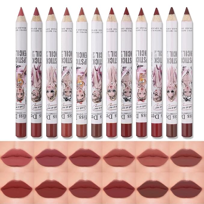 12PCS Lip Liner Pencils Set Pack for Shaping & Sculpting Lips, Modifieddark Lip Color Lipsticks,Long-Lasting Waterproof Lipsticks. (02, Color)