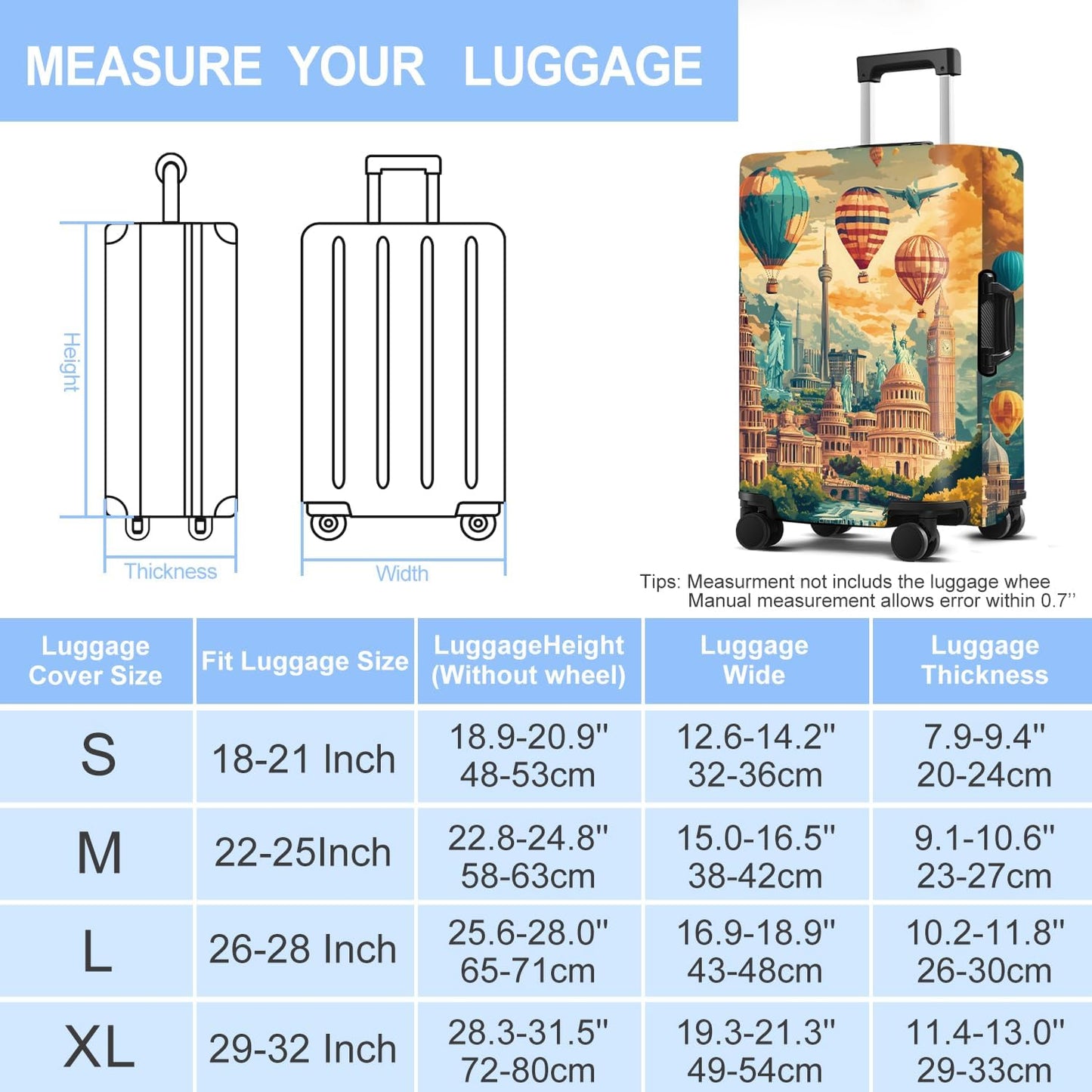 Luggage Cover Washable Suitcase Protector Anti-scratch Suitcase cover Fits 20-34 Inch Luggage (Balloon, XL(32-34inch suitcase))