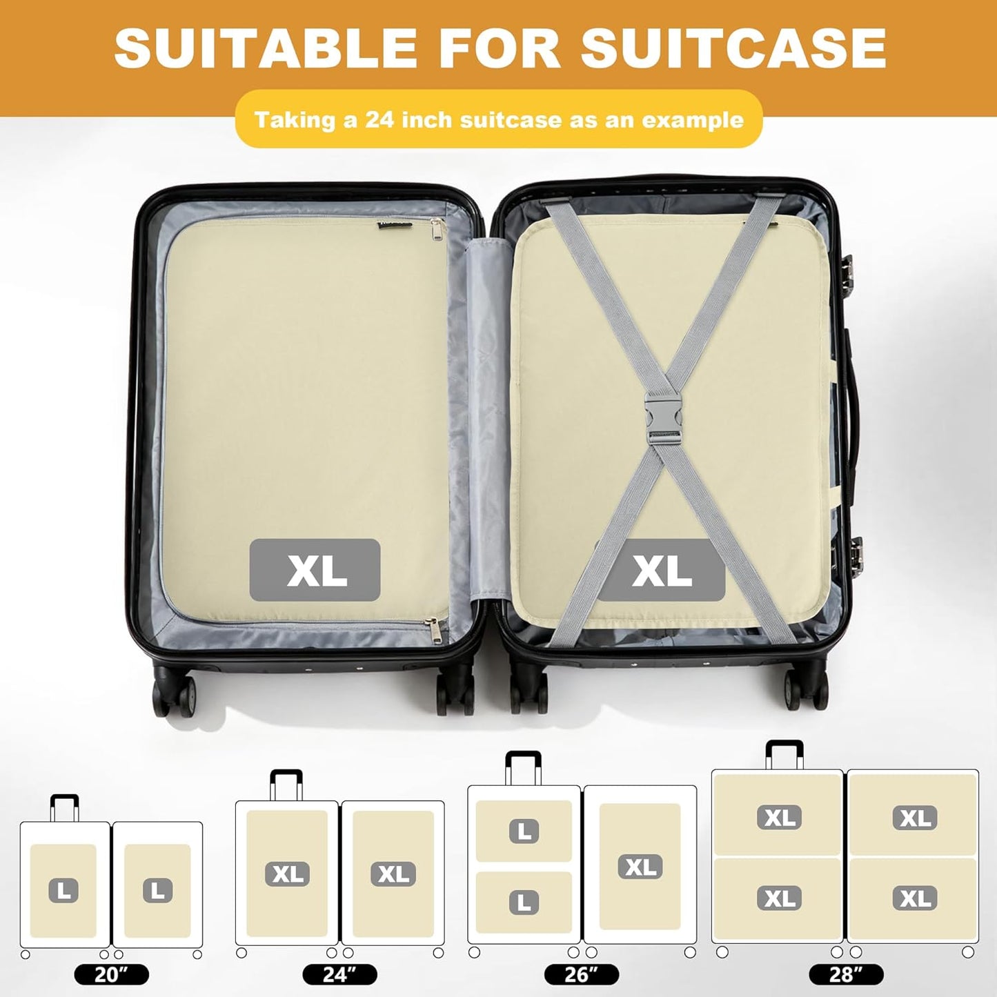 Extra Large Compression Packing Cubes for Travel Essentials, 2 Set Expandable Travel Cubes for Packing Bags Suitcase Organizer, Beige