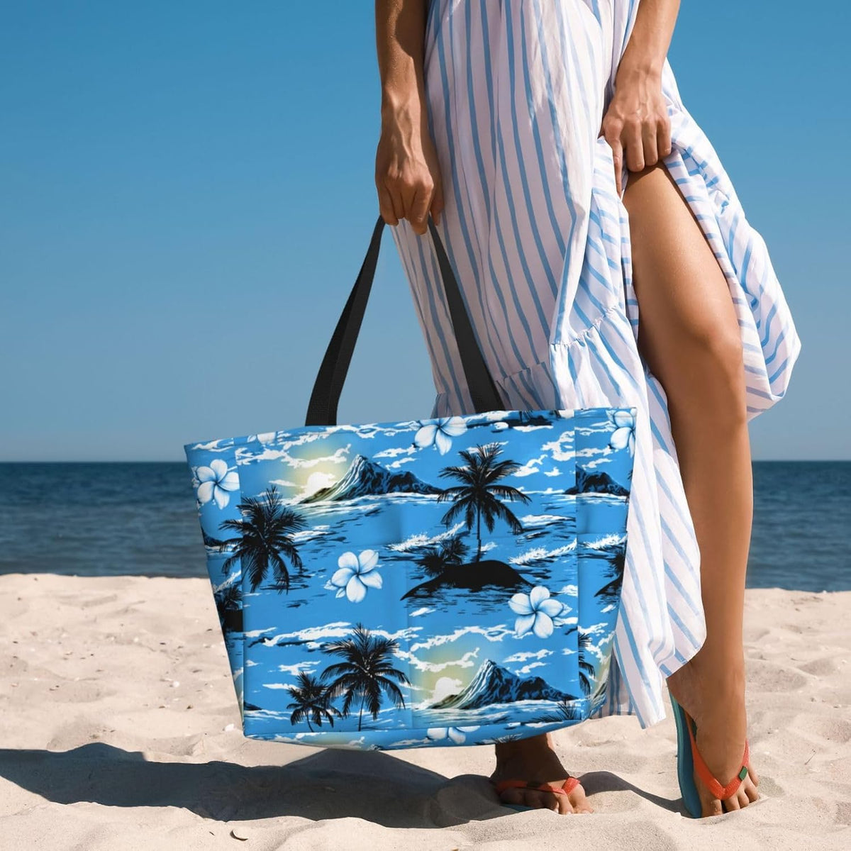 Beach Bag for Women Beach Tote Bag Waterproof Sandproof Large Bags with Zipper Big Capacity for Vacation Travel