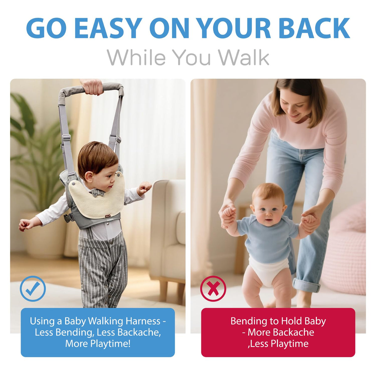Baby Walking Harness-Handheld Assistant Belt- Toddler Infant Walking Aid for Trainer & Support 7-24 Month Old (summer-Gray-1817)