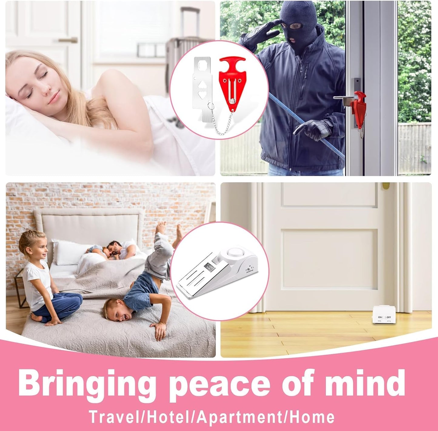 Portable Door Stop Alarm, No Installation Required, Provides Security for Home, Hotel and Traveling(3 Pack Door Stop)