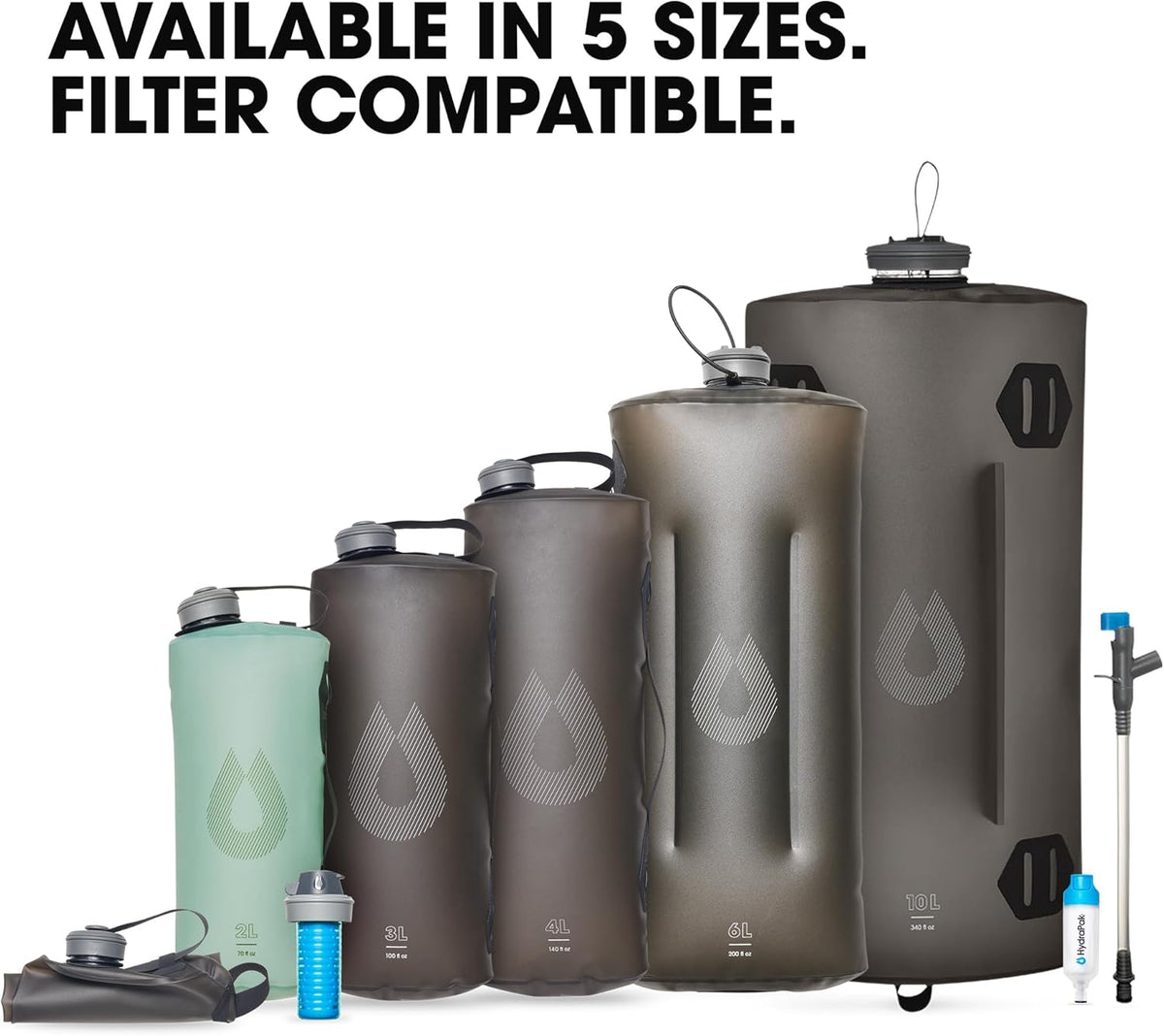 Collapsible Camping Water Storage (2L, 3L, 4L, 6L, 10L) - BPA & PVC Free, Hydration Reservoir Bag, Leak Proof