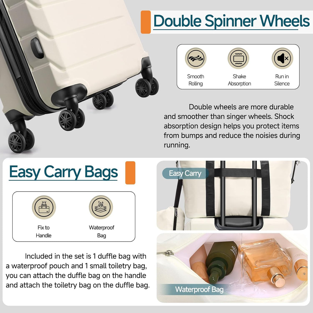 Hoteel Luggage Sets 3 Piece, ABS+PC Hard Shell Expandable Suitcases with Wheels, TSA Aproved Lock and Carry on Bags, Travel Suit Case Set for Men and Women, (3-Piece, Beige)