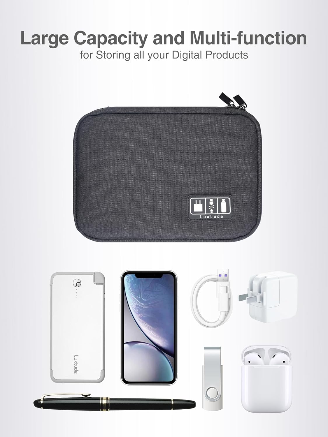 Luxtude Travel Cable Organizer Bag, Flat Cord Organizer Bag, Portable Electronics Case, Travel Essentials for Wire/Cord Storage/Charger Case/Cable Storage/Tech Accessories Pouch/Tech Gifts