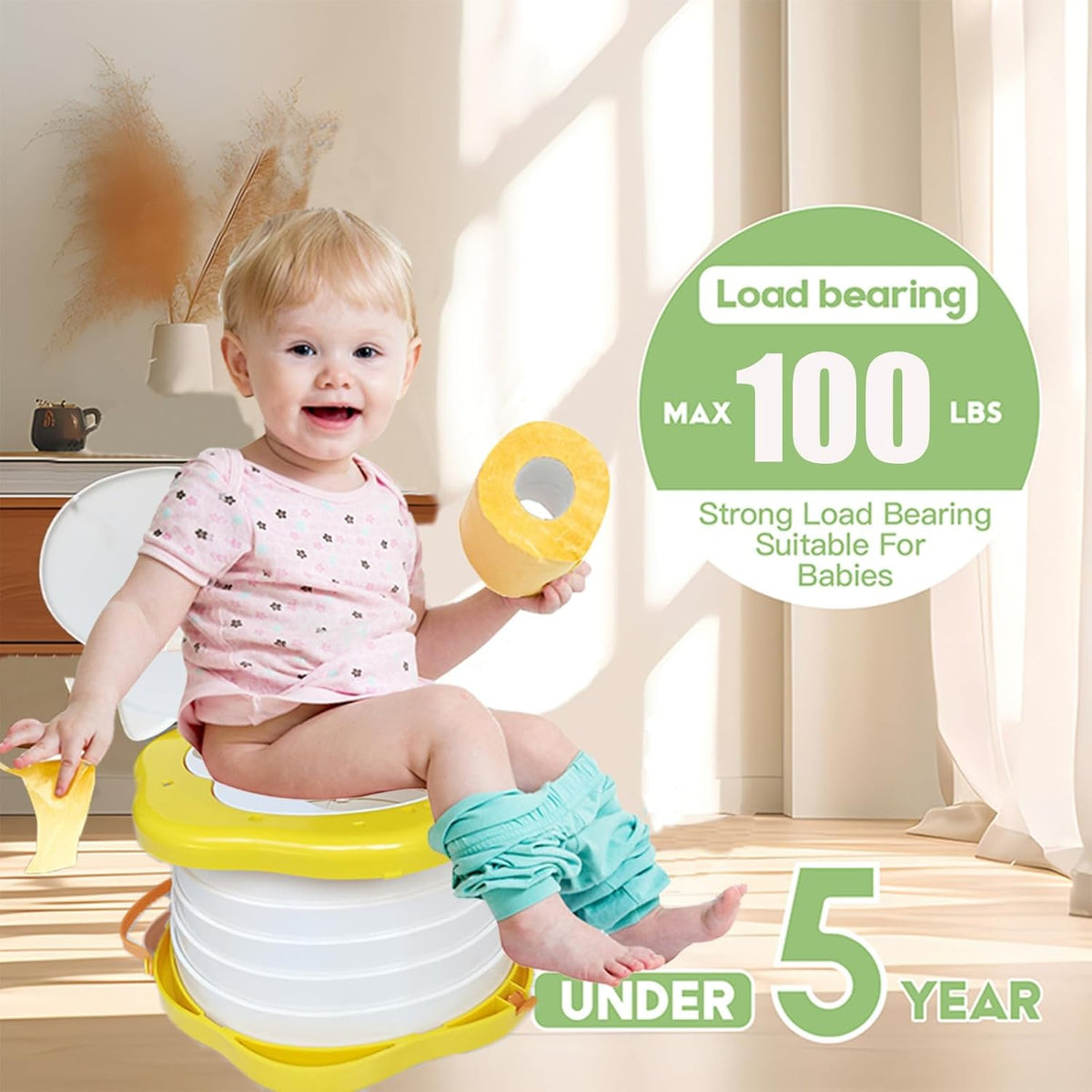 SunnySmile Toddler Travel Potty,Kids Portable Potty,Applicable to Travel,Camping, Outdoor, Indoor,with 45 Potty Bags,Cartoon Design, Children Will Like it More