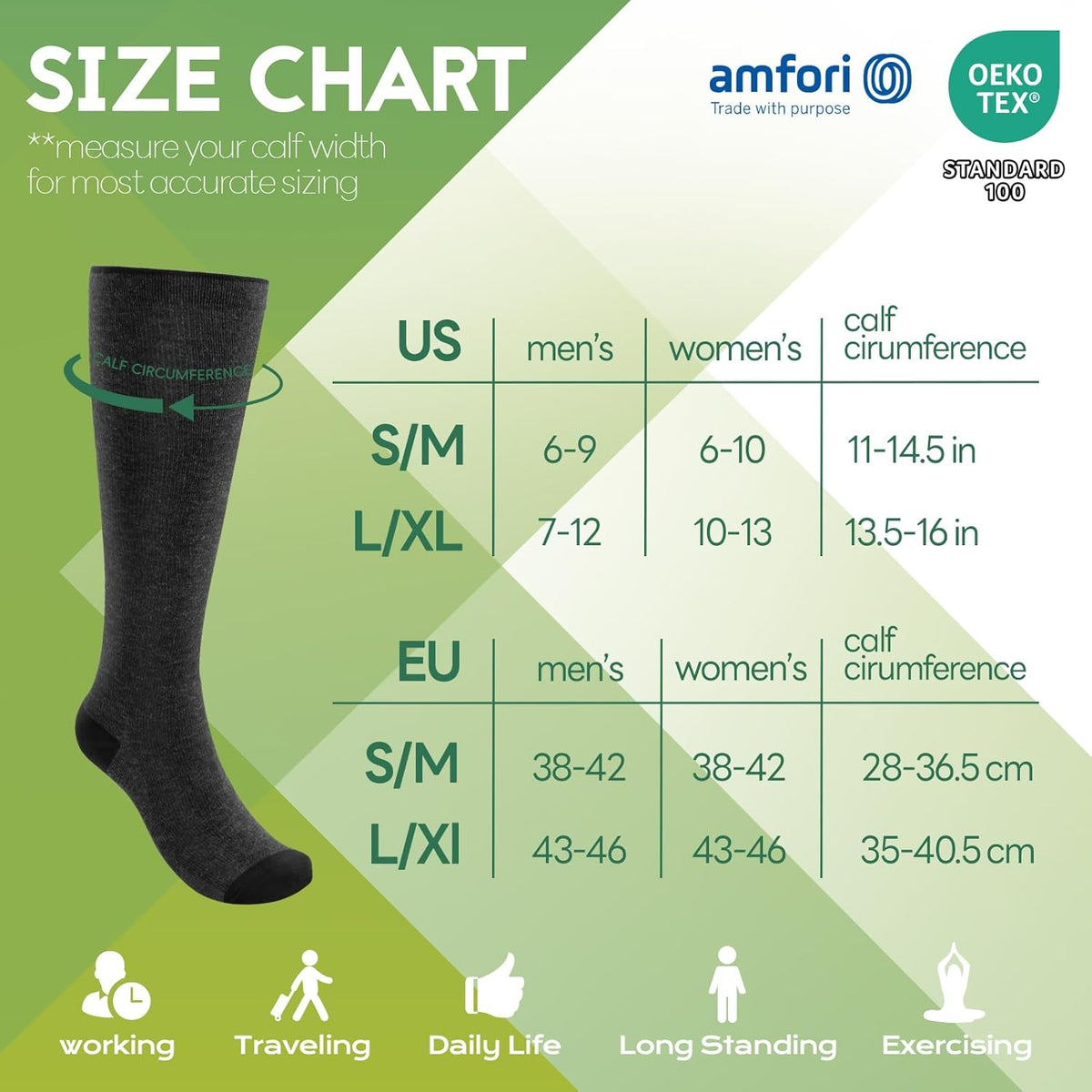 SONORAN Bamboo Viscose Compression Socks for Women & Men (6 Pairs) 20-30 mmHg Knee High Support for Nurses Travel Pregnant