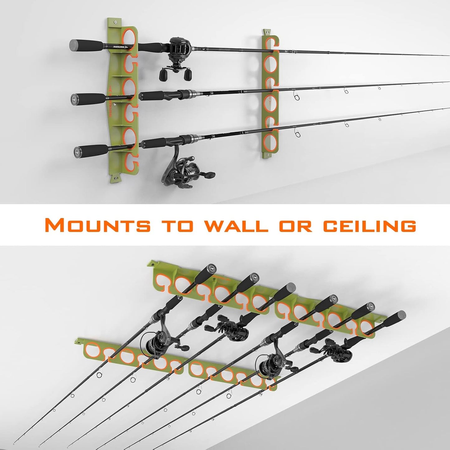 KastKing SafeGuard Fishing Rod Holder for Garage, Wall or Ceiling Mounted Fishing Rod Rack Storage Organizer, Fishing Pole Holder Holds 6 Rods or Combos in Less Than 18 Inches