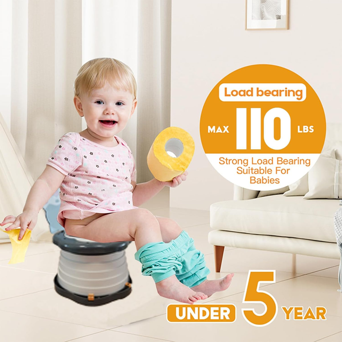 SunnySmile Toddler Travel Potty,Kids Portable Potty,Applicable to Travel,Camping, Outdoor, Indoor,with 45 Potty Bags,Cartoon Design, Children Will Like it More
