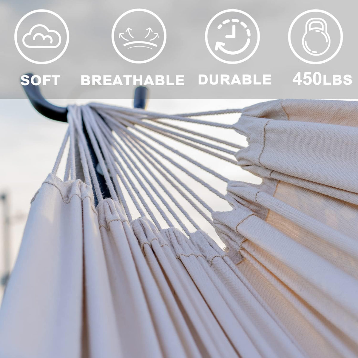 Lazy Daze Hammocks Double Hammock with 9ft Space-Saving Steel Stand Includes Portable Carrying Case, 450 Pounds Capacity (Natural)