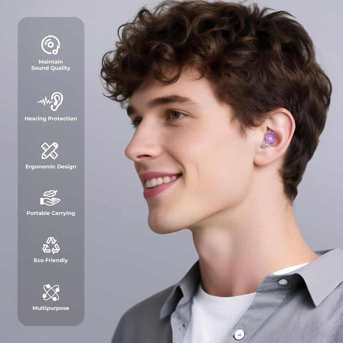 Concert Ear Plugs, 2 Pairs High Fidelity Ear Plugs Noise Reduction with Acoustic Filter โ NRR of 22 and 24dB Silicone Ear Plugs for Festival, Nightclub, DJs, Musicians, Noisy Workplace(Purple)