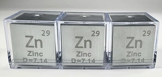 1.5" 38.1mm Zinc Metal Cube Zn up to 99.9% Pure Periodic Table Element Engraved Density Collection Science Education Display Block Cube + Acrylic Case Box - 1PC