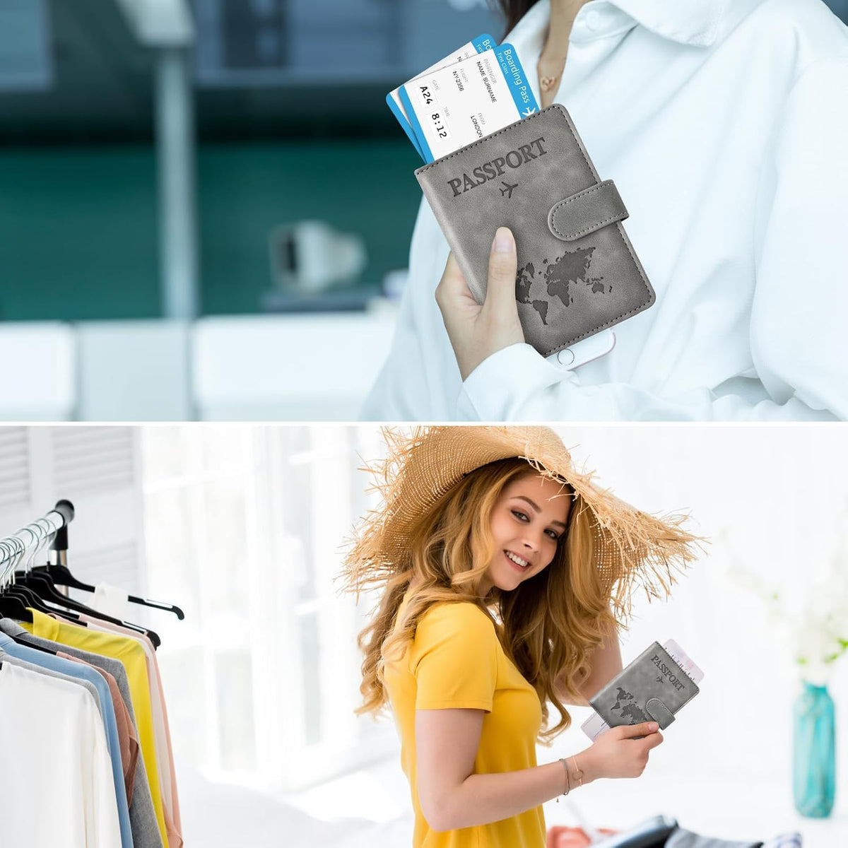 Eoehro Passport Holder for Travel Essentials, Passport Wallet Cover Case for Travel Must Haves Accessories,Passport Book Holders for Women and Men(gray)